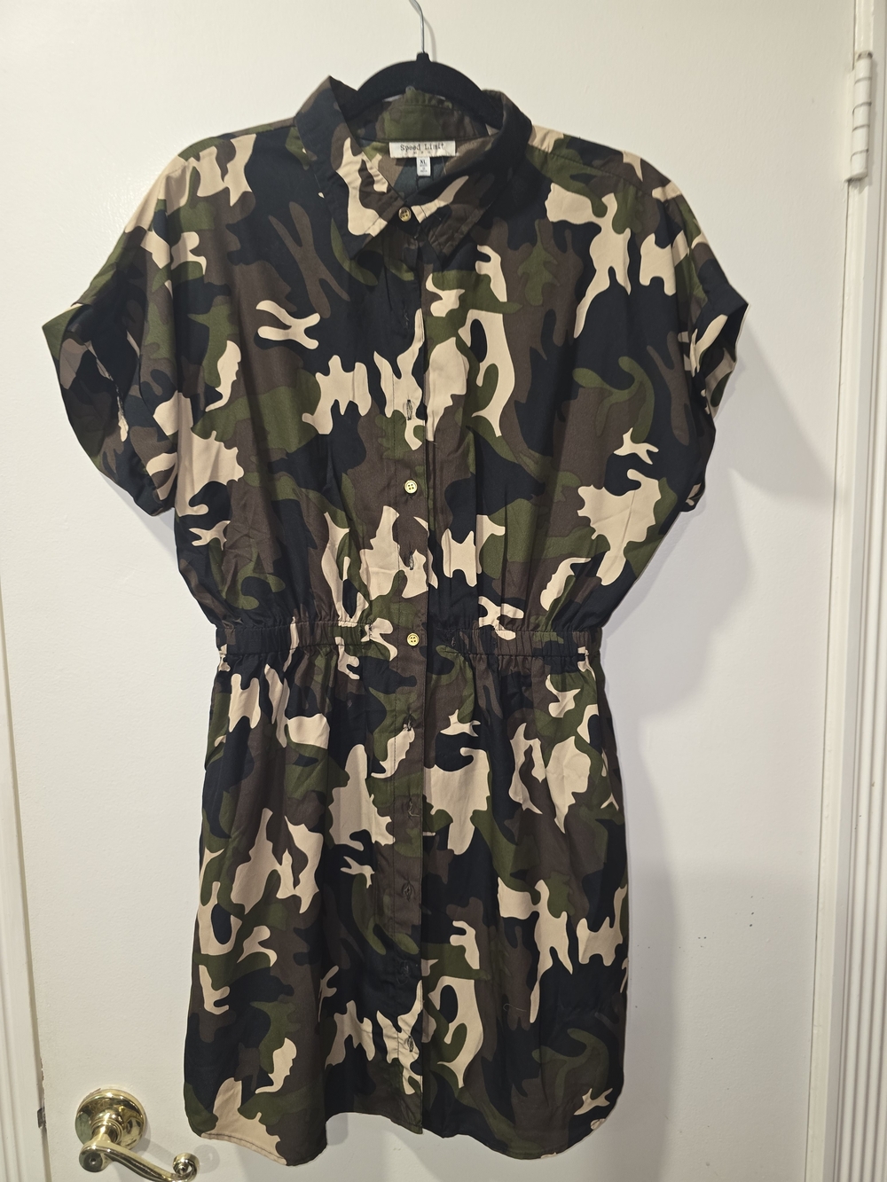 Women's Camouflage Print Shirt Dress - Green/Tan/Black